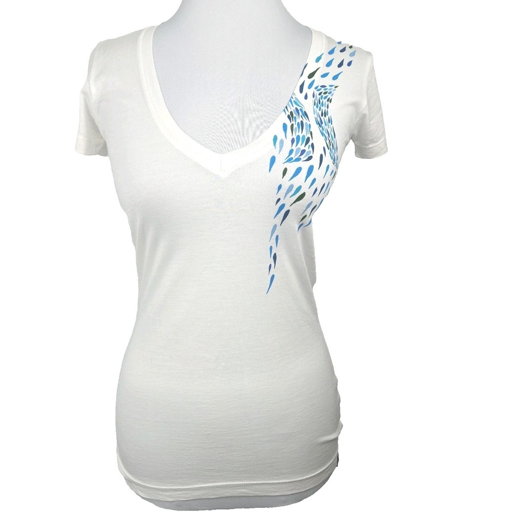 HURLEY  Women's XS White V-neck Short‎ Sleeve Cotton T-shirt New